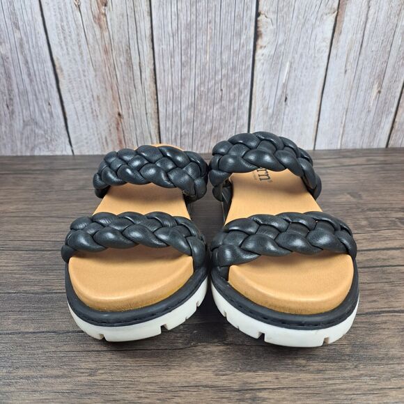 Born Freesia Leather Braid Elevated Women's Sz 7 M Sandals Black (VGC) - Picture 2 of 8